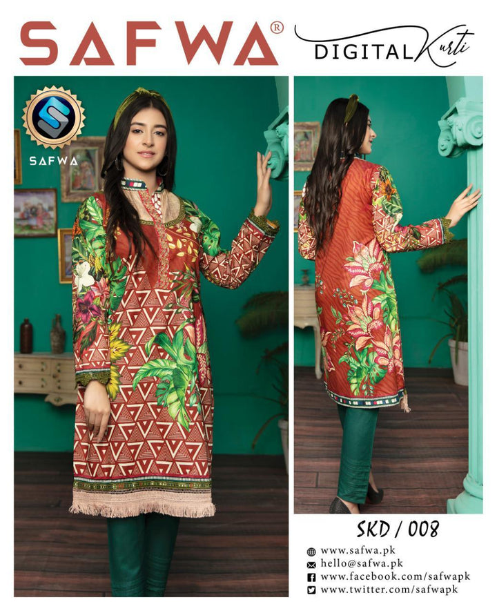 SKD 008- SAFWA DIGITAL COTTON PRINT KURTI COLLECTION - VOL 01 2021 -SHIRT KURTI KAMEEZ Safwa Online Store