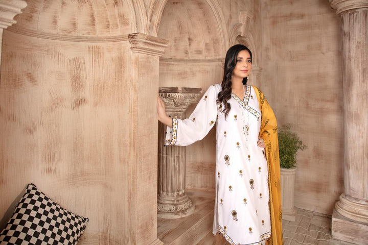 T-16 - SAFWA EMBROIDERED COTTON SATIN 3 PIECE COLLECTION -SHIRT Trouser and Duptta | SAFWA DRESS DESIGN| DRESSES | PAKISTANI DRESSES| SAFWA -SAFWA Brand Pakistan online shopping for Designer