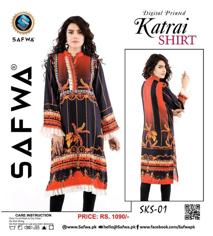 SKS-01 - SAFWA DIGITAL PRINTED KATRAI KURTI COLLECTION 2021  SAFWA | Dresses | Pakistani Dresses | Dress Design