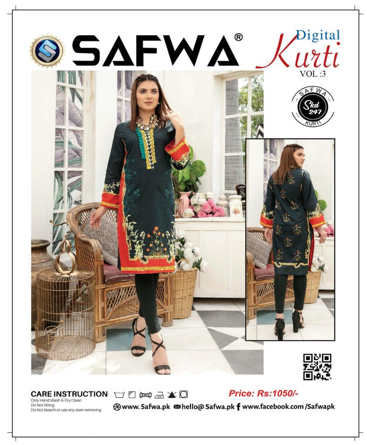 SKD 247 - SAFWA DIGITAL COTTON KURTI VOL 3 2022 Designer KURTI| SAFWA| DRESS| DESIGN| DRESSES| PAKISTANI DRESSES