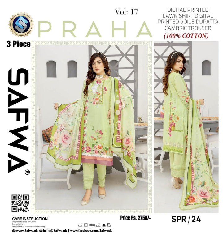 SPR-24 - SAFWA PRAHA COLLECTION 3 PIECE SUIT 2021 - Three Piece Suit-SAFWA -SAFWA Brand Pakistan online shopping for Designer Dresses| SAFWA| DRESS| DESIGN| DRESSES| PAKISTANI DRESSES