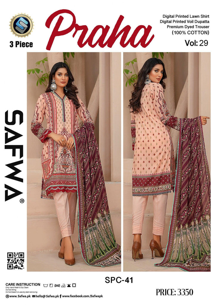 SPC-41 - SAFWA PRAHA COLLECTION 3 PIECE SUIT - Three Piece Suit-SAFWA -SAFWA Brand Pakistan online shopping for Designer Dresses | SAFWA | DRESS | DESIGN | DRESSES | PAKISTANI DRESSES