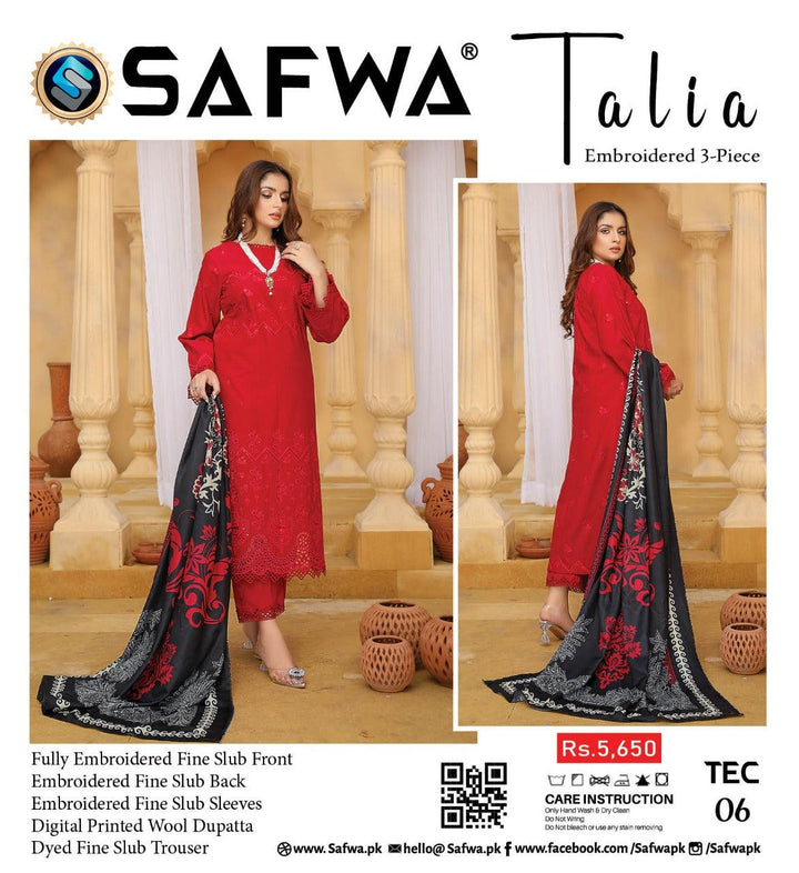 TEC-06 - SAFWA TALIA EMBROIDERED KHADDAR 3-PIECE COLLECTION SAFWA | Dresses | Pakistani Dresses | Dress Design