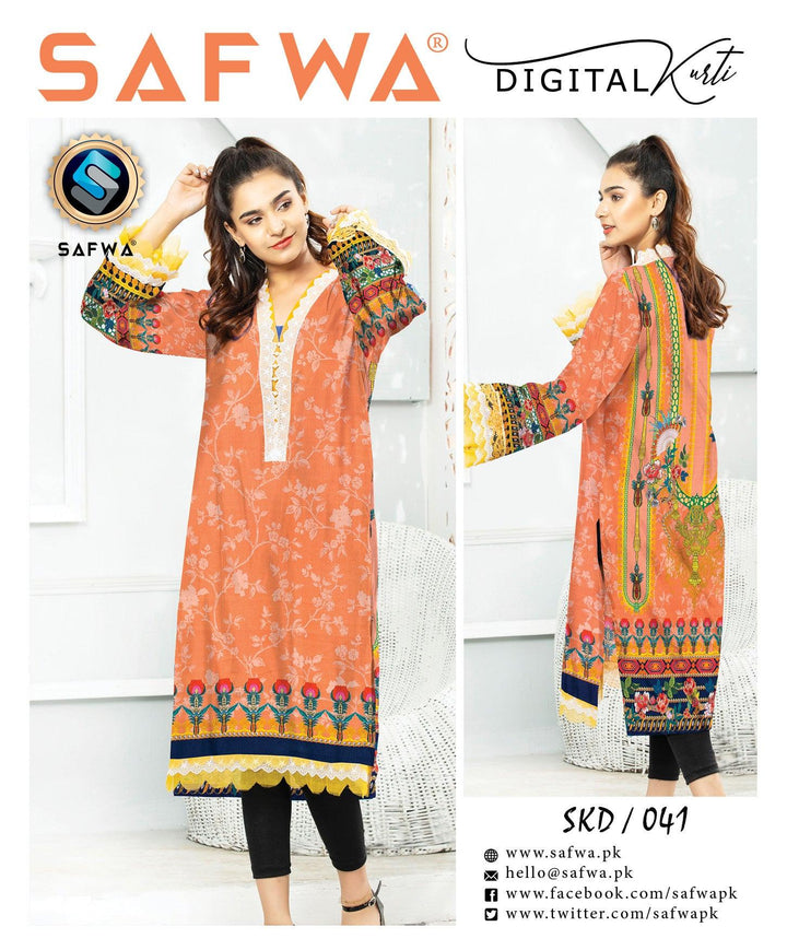 SKD 041- SAFWA DIGITAL COTTON PRINT KURTI COLLECTION - VOL 05 2021 -SHIRT KURTI KAMEEZ Safwa Online Store