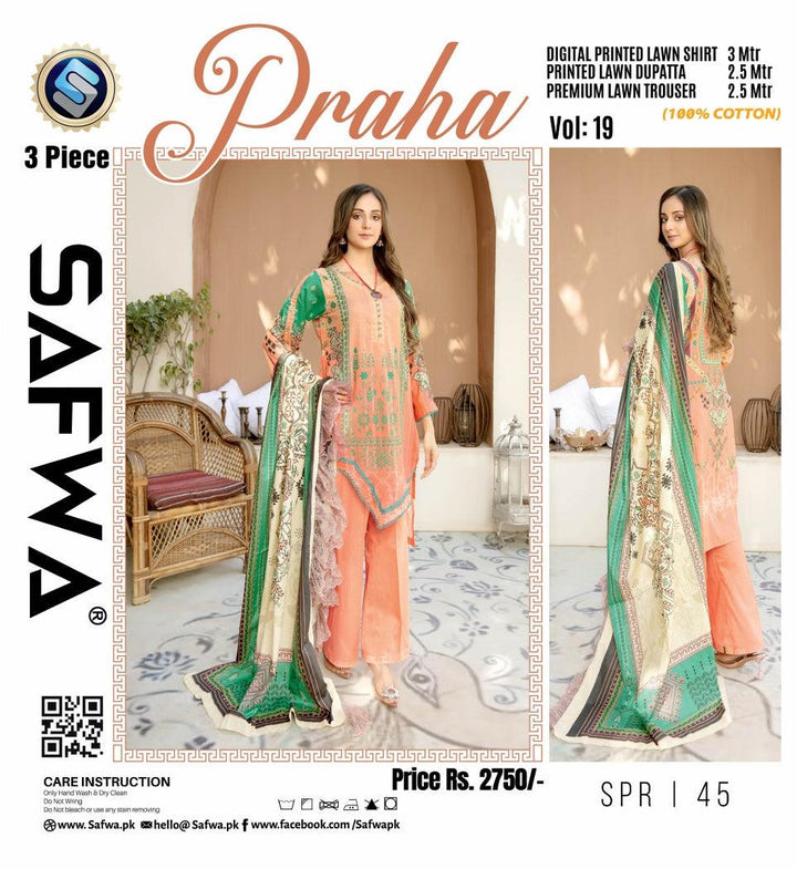 SPR-45 - SAFWA PRAHA COLLECTION 3 PIECE SUIT 2021 - Three Piece Suit-SAFWA -SAFWA Brand Pakistan online shopping for Designer Dresses| SAFWA| DRESS| DESIGN| DRESSES| PAKISTANI DRESSES