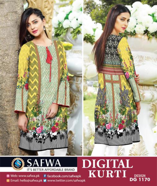 DG1170 (Medium) - SAFWA DIGITAL COTTON PRINT STITCH KURTI COLLECTION -SHIRT KURTI KAMEEZ - SAFWA Brand - Shirt-Kurti