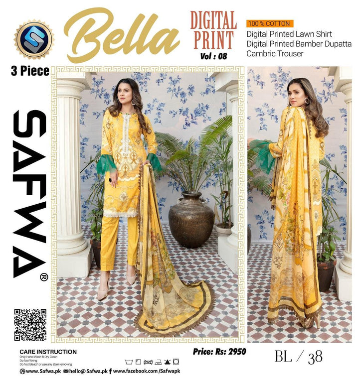 BL-038 - BELLA COLLECTION VOL 08 3 PIECE SUIT 2021-Three Piece Suit-SAFWA -SAFWA Brand Pakistan online shopping for Designer Dresses