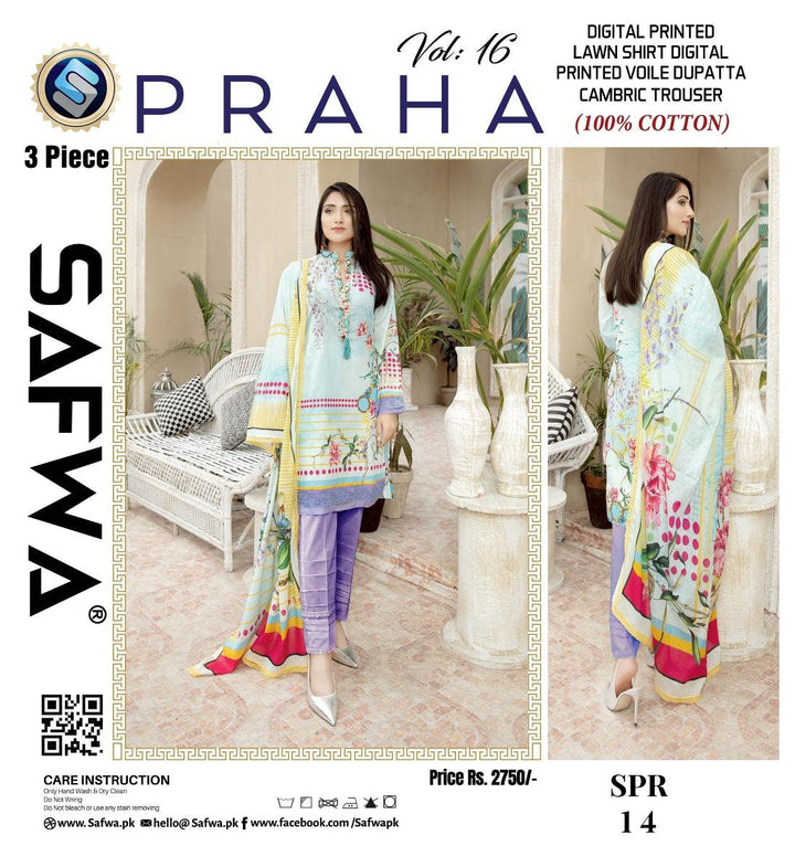 SPR-14 - SAFWA PRAHA COLLECTION 3 PIECE SUIT 2021 - Three Piece Suit-SAFWA -SAFWA Brand Pakistan online shopping for Designer Dresses| SAFWA| DRESS| DESIGN| DRESSES| PAKISTANI DRESSES