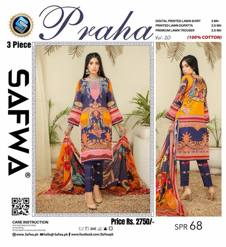 SPR-68 - SAFWA PRAHA COLLECTION 3 PIECE SUIT 2021 - Three Piece Suit-SAFWA -SAFWA Brand Pakistan online shopping for Designer Dresses| SAFWA| DRESS| DESIGN| DRESSES| PAKISTANI DRESSES