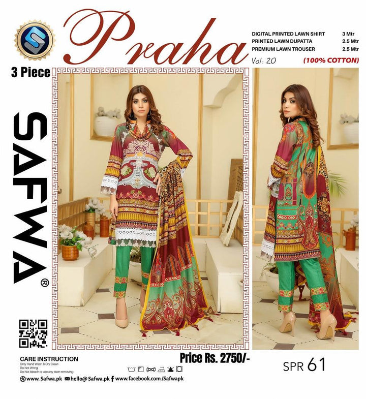 SPR-61 - SAFWA PRAHA COLLECTION 3 PIECE SUIT 2021 - Three Piece Suit-SAFWA -SAFWA Brand Pakistan online shopping for Designer Dresses| SAFWA| DRESS| DESIGN| DRESSES| PAKISTANI DRESSES